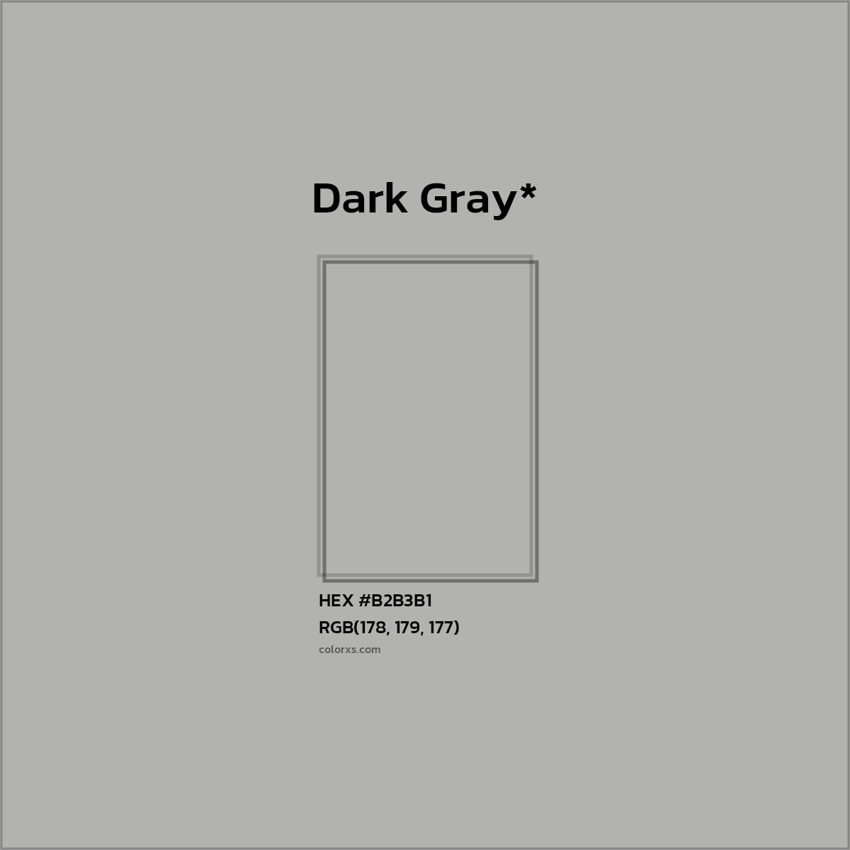 #B2B3B1 hex color. RGB, RYB, CMYK, HSL, HSV codes and color conversions. Matching color names, palettes, paints.