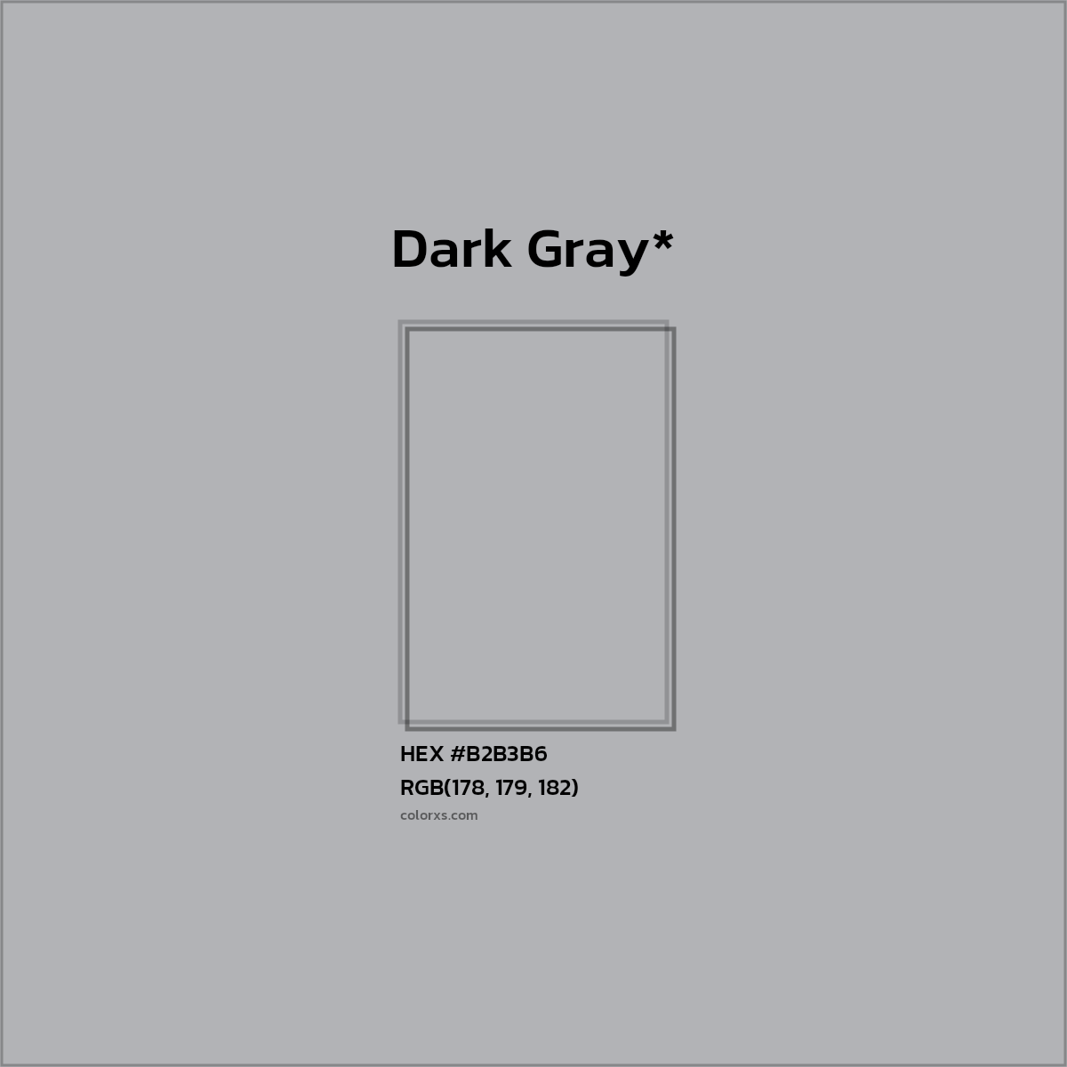 #B2B3B6 hex color. RGB, RYB, CMYK, HSL, HSV codes and color conversions. Matching color names, palettes, paints.