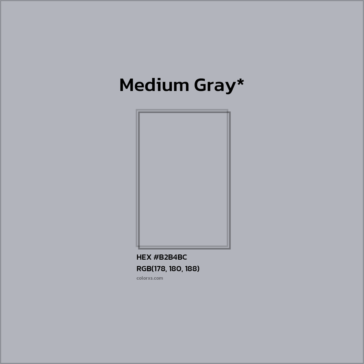 #B2B4BC hex color. RGB, RYB, CMYK, HSL, HSV codes and color conversions. Matching color names, palettes, paints.