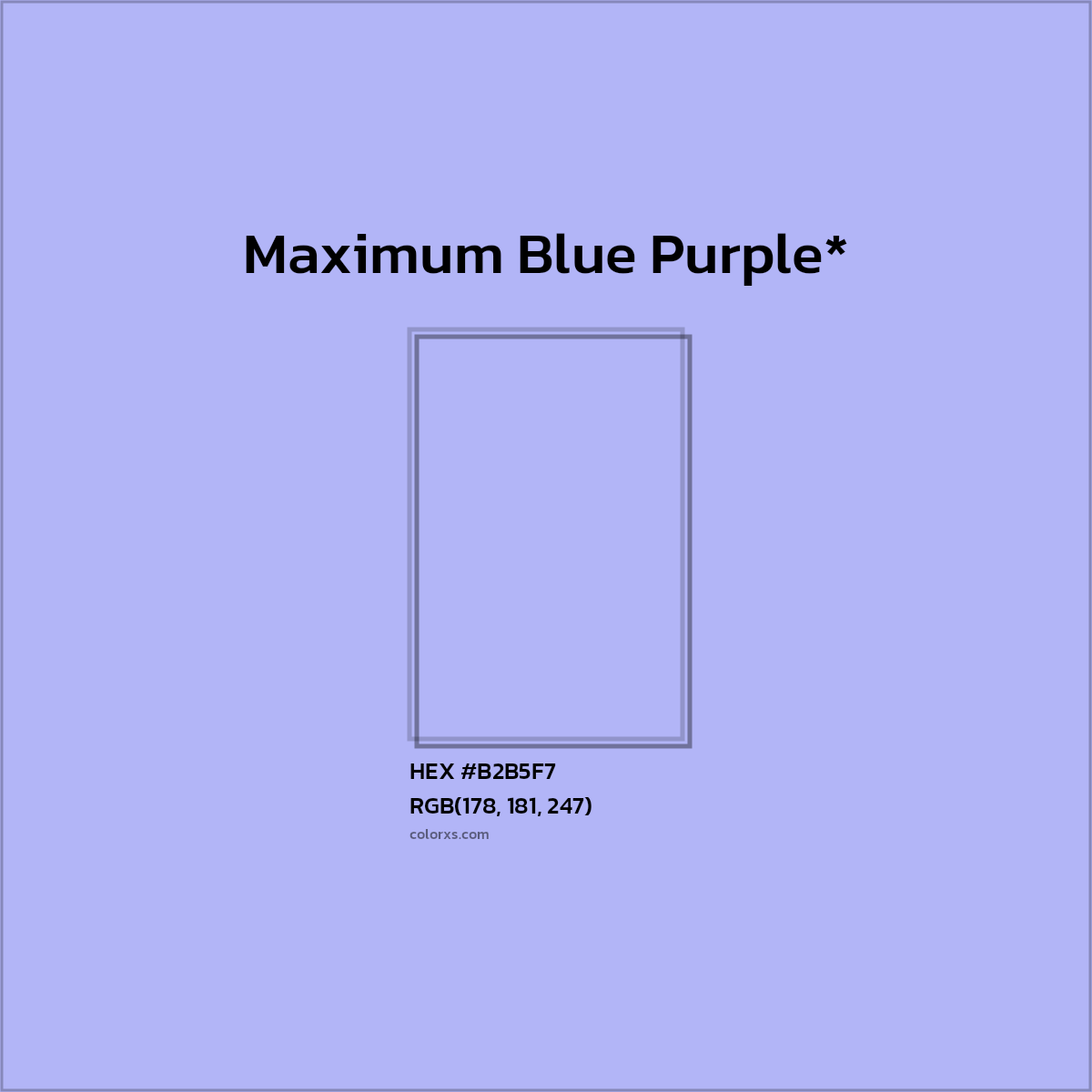 #B2B5F7 hex color. RGB, RYB, CMYK, HSL, HSV codes and color conversions. Matching color names, palettes, paints.