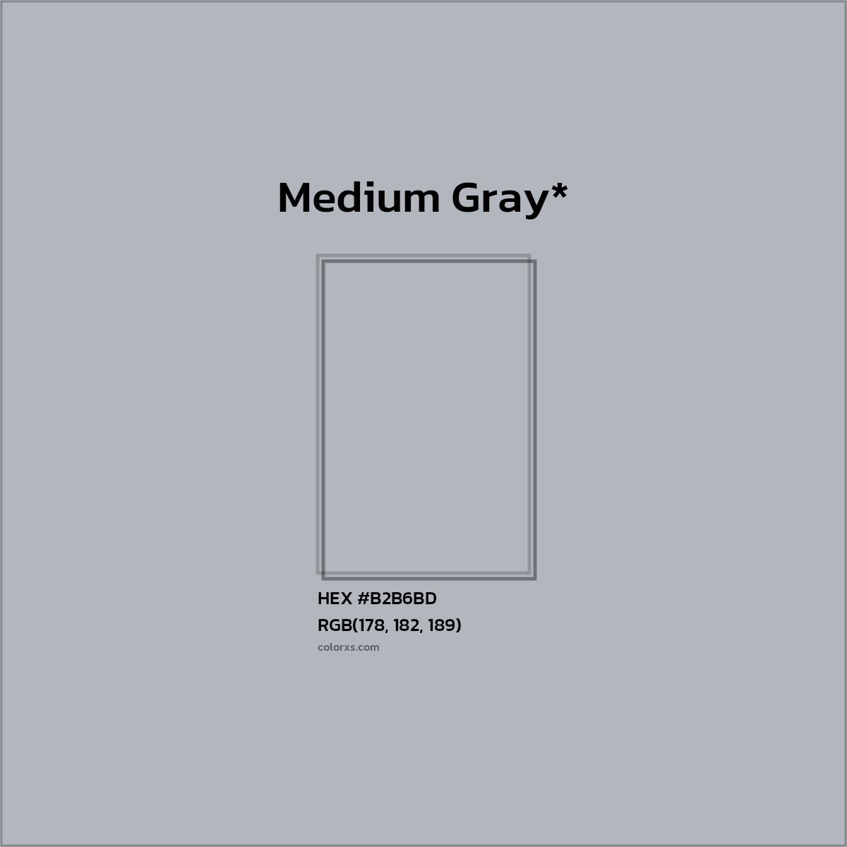 #B2B6BD hex color. RGB, RYB, CMYK, HSL, HSV codes and color conversions. Matching color names, palettes, paints.