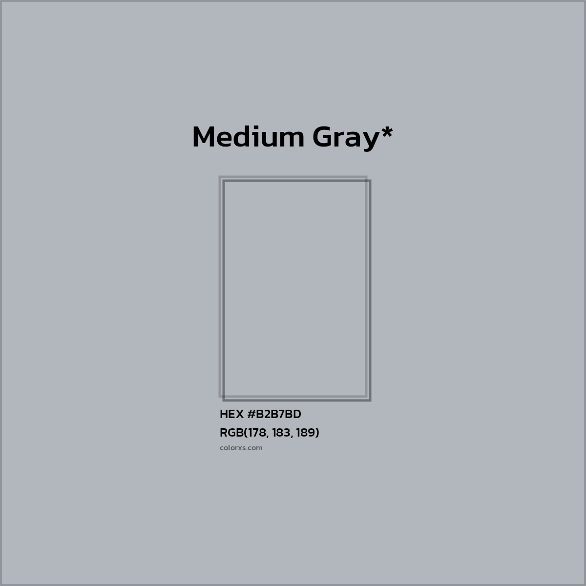 #B2B7BD hex color. RGB, RYB, CMYK, HSL, HSV codes and color conversions. Matching color names, palettes, paints.