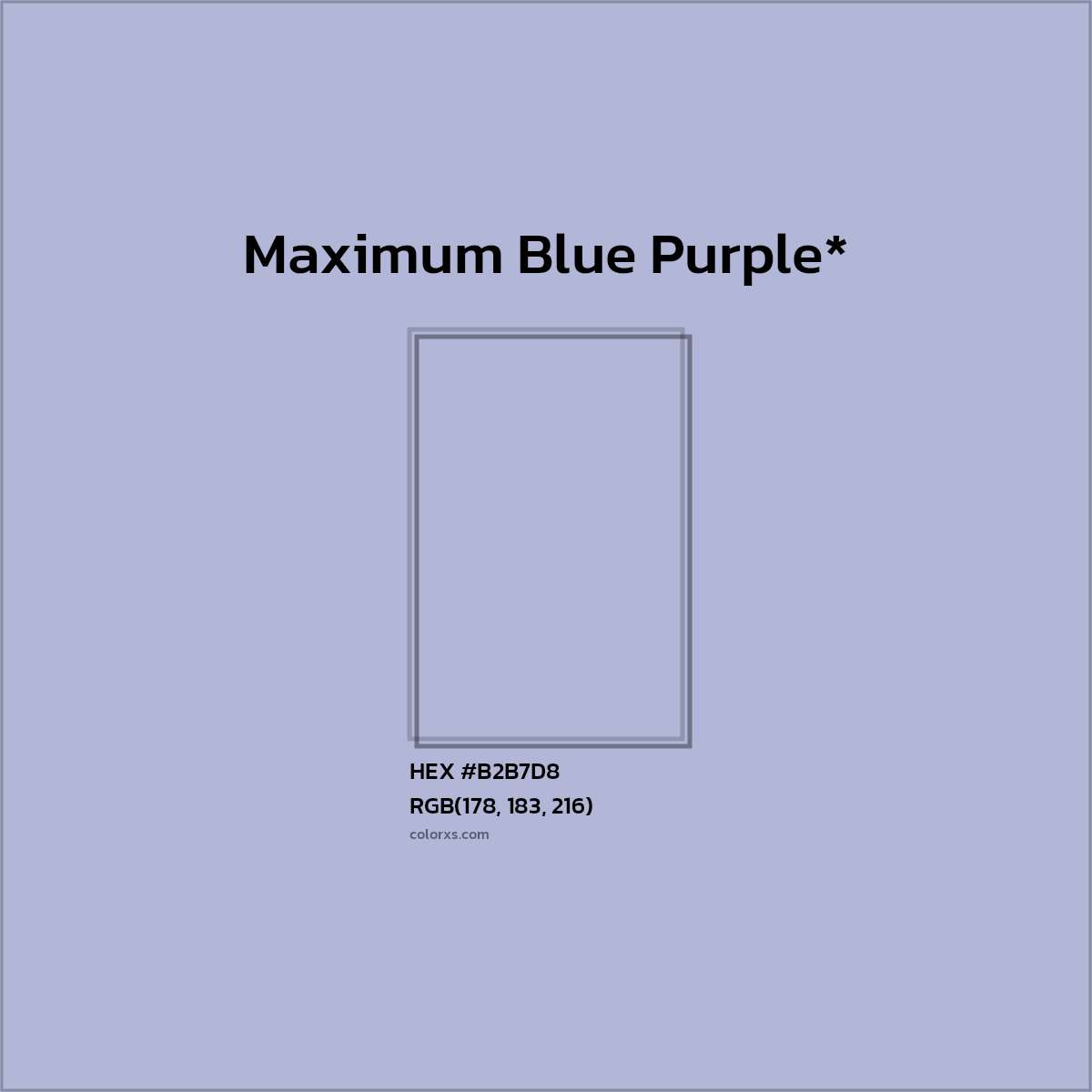 #B2B7D8 hex color. RGB, RYB, CMYK, HSL, HSV codes and color conversions. Matching color names, palettes, paints.