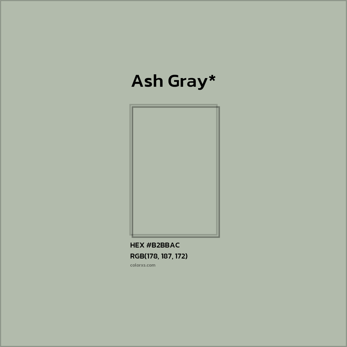 #B2BBAC hex color. RGB, RYB, CMYK, HSL, HSV codes and color conversions. Matching color names, palettes, paints.