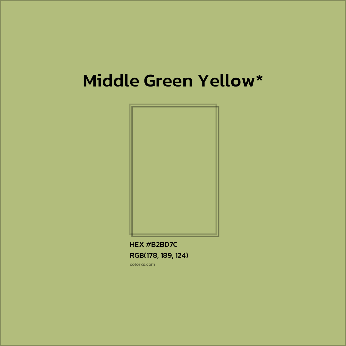 #B2BD7C hex color. RGB, RYB, CMYK, HSL, HSV codes and color conversions. Matching color names, palettes, paints.