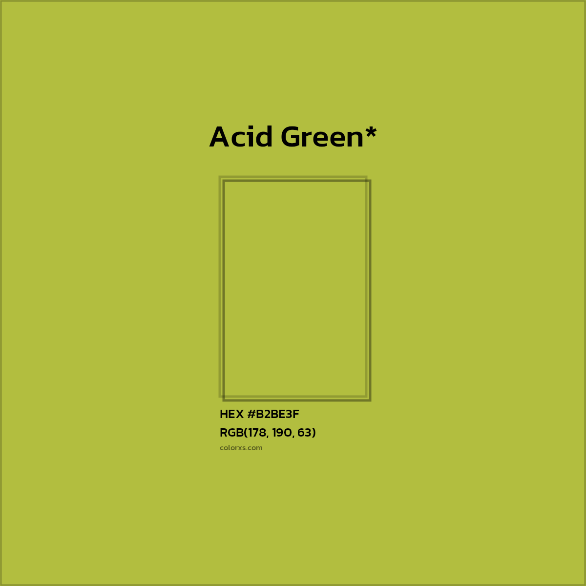 #B2BE3F hex color. RGB, RYB, CMYK, HSL, HSV codes and color conversions. Matching color names, palettes, paints.