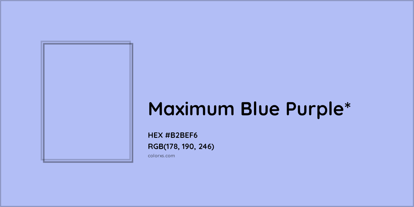 #B2BEF6 hex color. RGB, RYB, CMYK, HSL, HSV codes and color conversions. Matching color names, palettes, paints.