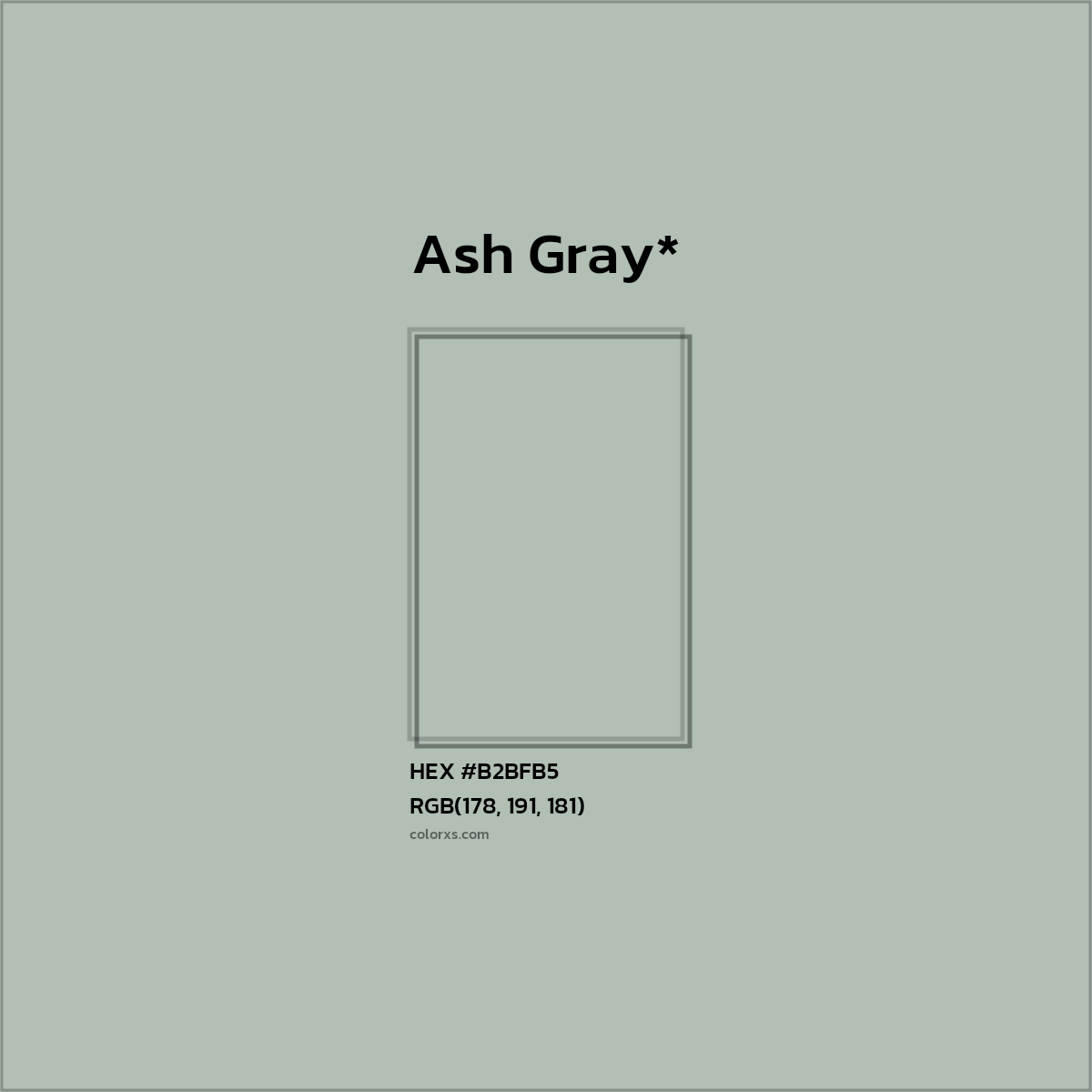 #B2BFB5 hex color. RGB, RYB, CMYK, HSL, HSV codes and color conversions. Matching color names, palettes, paints.