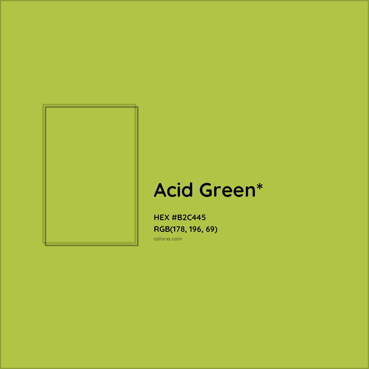 #B2C445 hex color. RGB, RYB, CMYK, HSL, HSV codes and color conversions. Matching color names, palettes, paints.