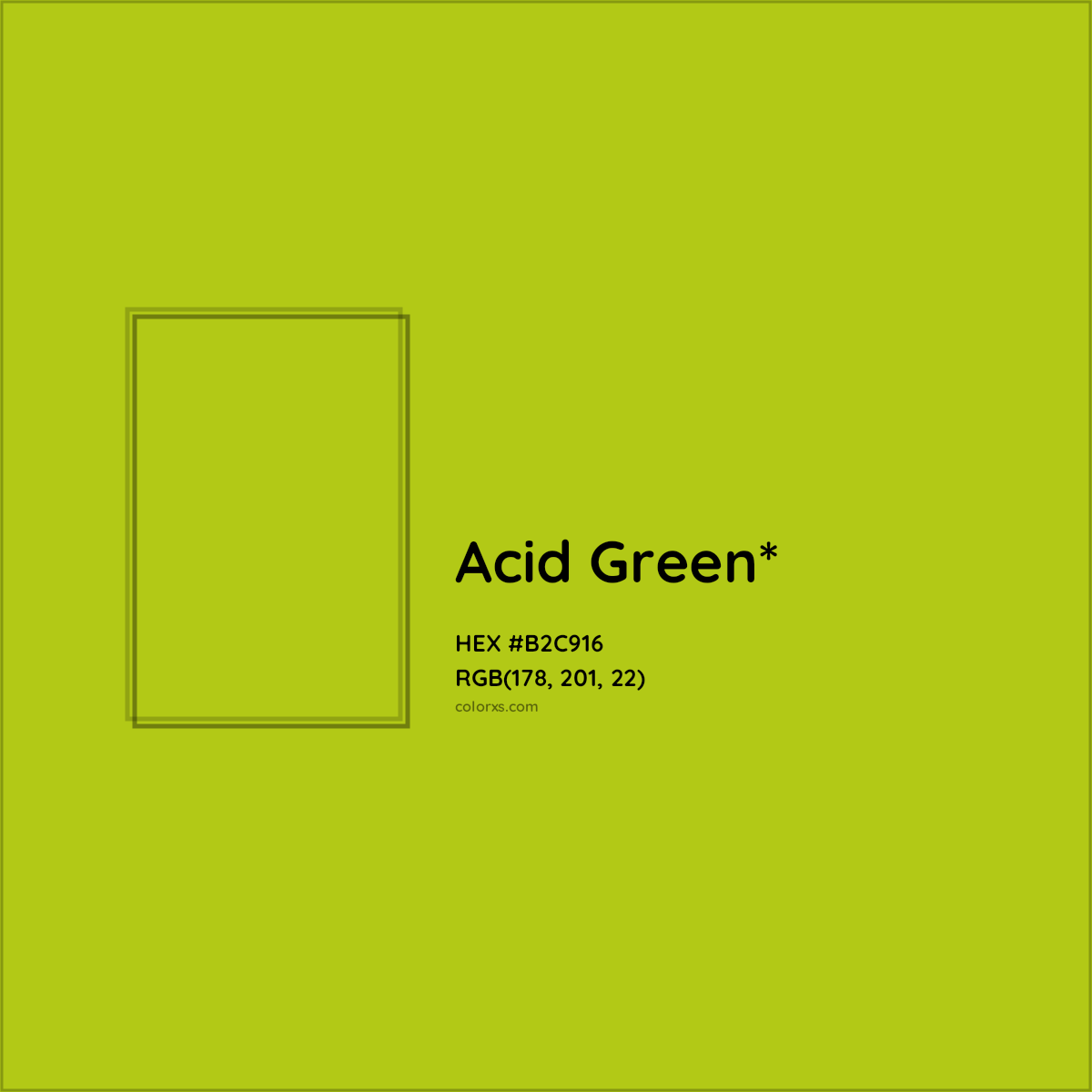 #B2C916 hex color. RGB, RYB, CMYK, HSL, HSV codes and color conversions. Matching color names, palettes, paints.