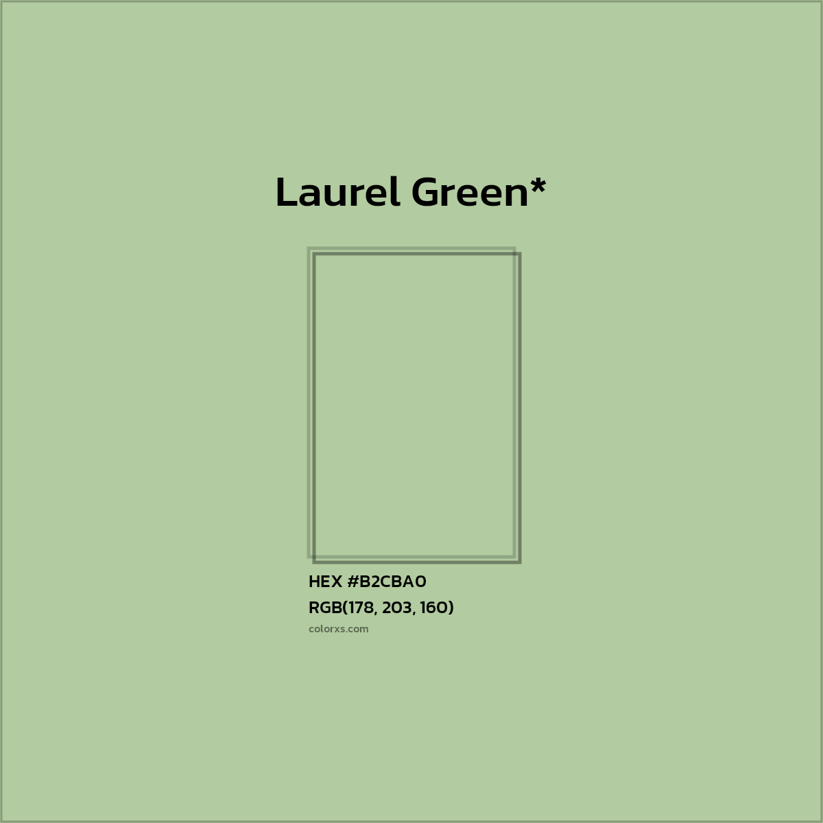 #B2CBA0 hex color. RGB, RYB, CMYK, HSL, HSV codes and color conversions. Matching color names, palettes, paints.