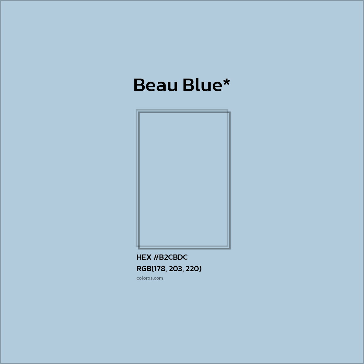 #B2CBDC hex color. RGB, RYB, CMYK, HSL, HSV codes and color conversions. Matching color names, palettes, paints.