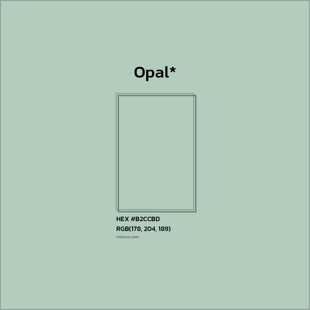 #B2CCBD hex color. RGB, RYB, CMYK, HSL, HSV codes and color conversions. Matching color names, palettes, paints.