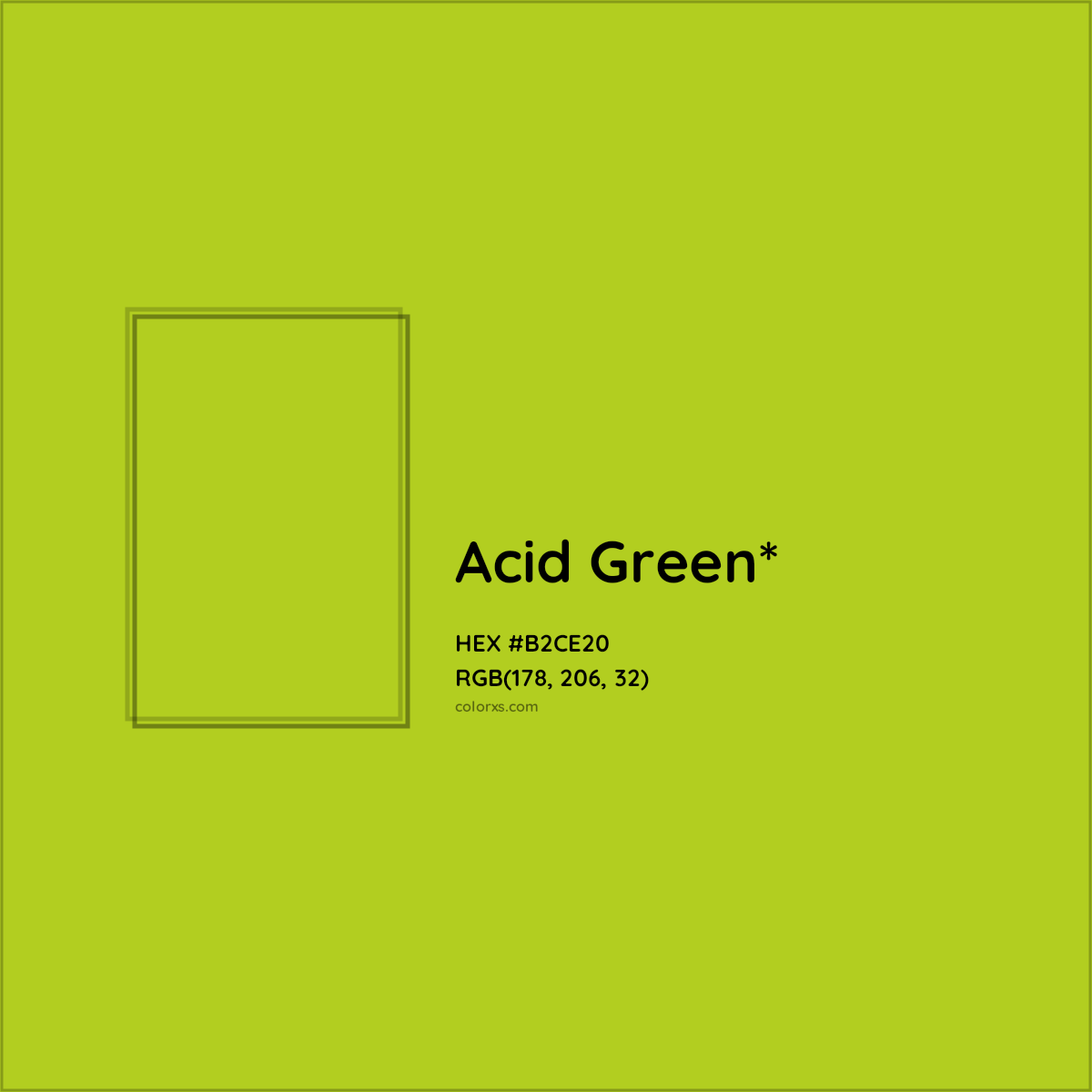 #B2CE20 hex color. RGB, RYB, CMYK, HSL, HSV codes and color conversions. Matching color names, palettes, paints.
