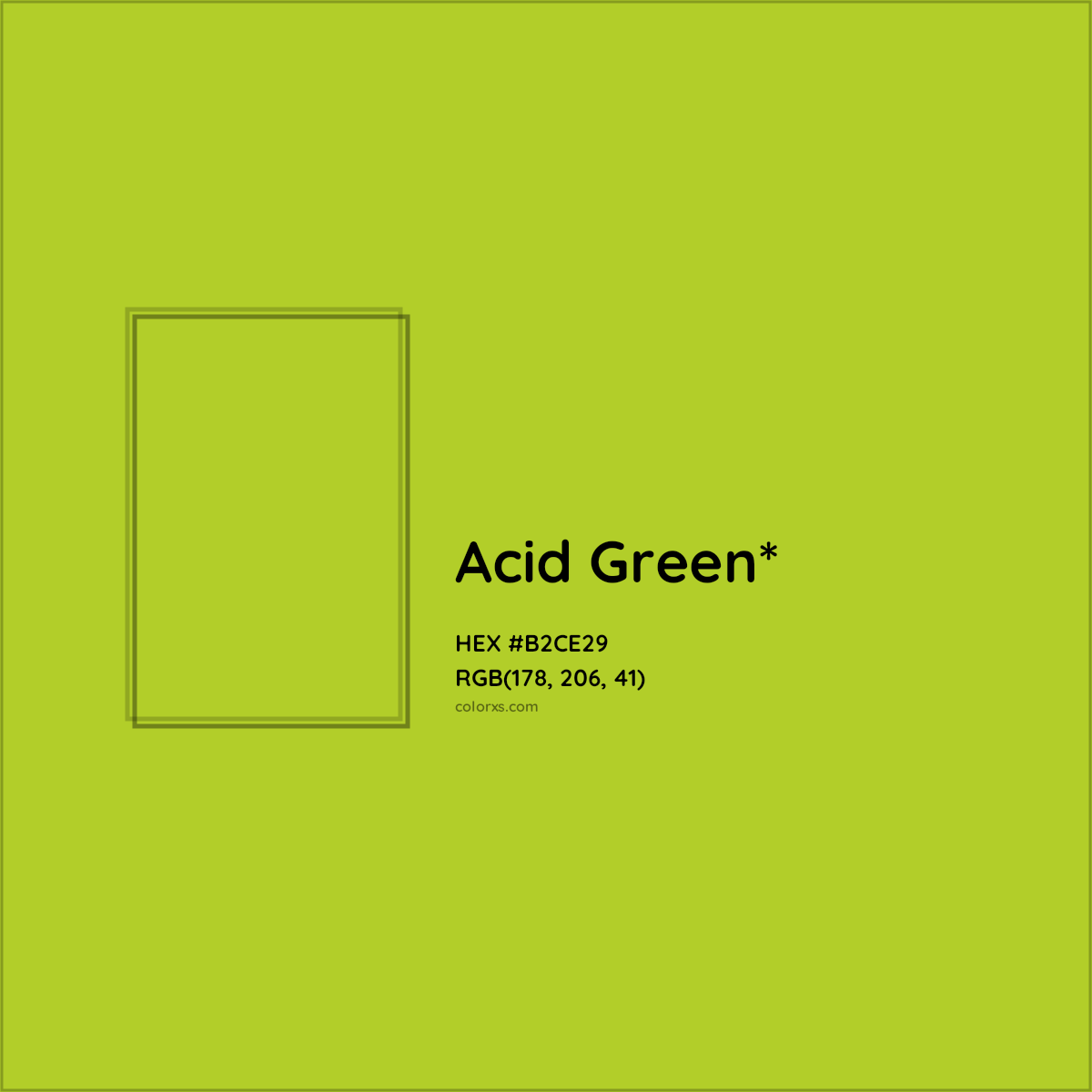 #B2CE29 hex color. RGB, RYB, CMYK, HSL, HSV codes and color conversions. Matching color names, palettes, paints.