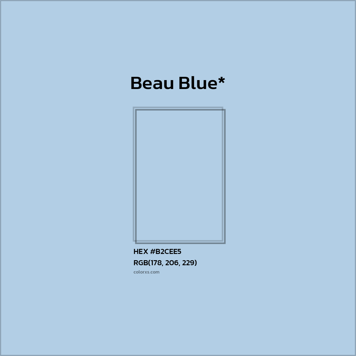 #B2CEE5 hex color. RGB, RYB, CMYK, HSL, HSV codes and color conversions. Matching color names, palettes, paints.
