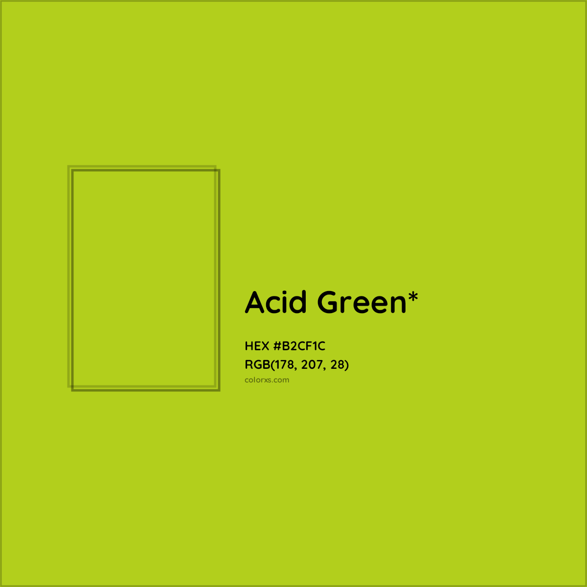 #B2CF1C hex color. RGB, RYB, CMYK, HSL, HSV codes and color conversions. Matching color names, palettes, paints.