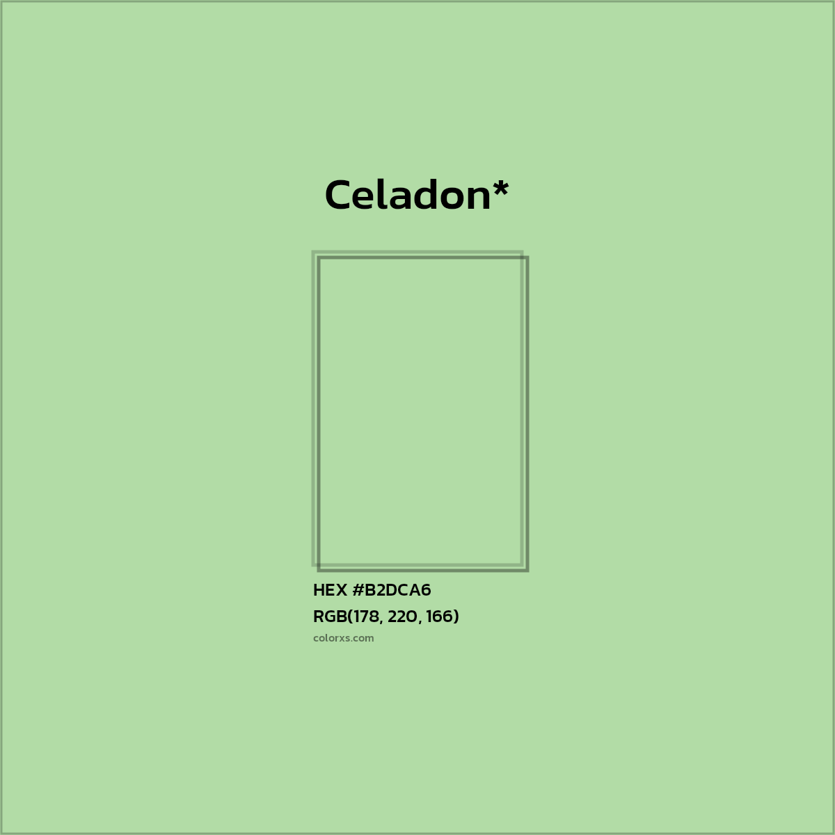 #B2DCA6 hex color. RGB, RYB, CMYK, HSL, HSV codes and color conversions. Matching color names, palettes, paints.