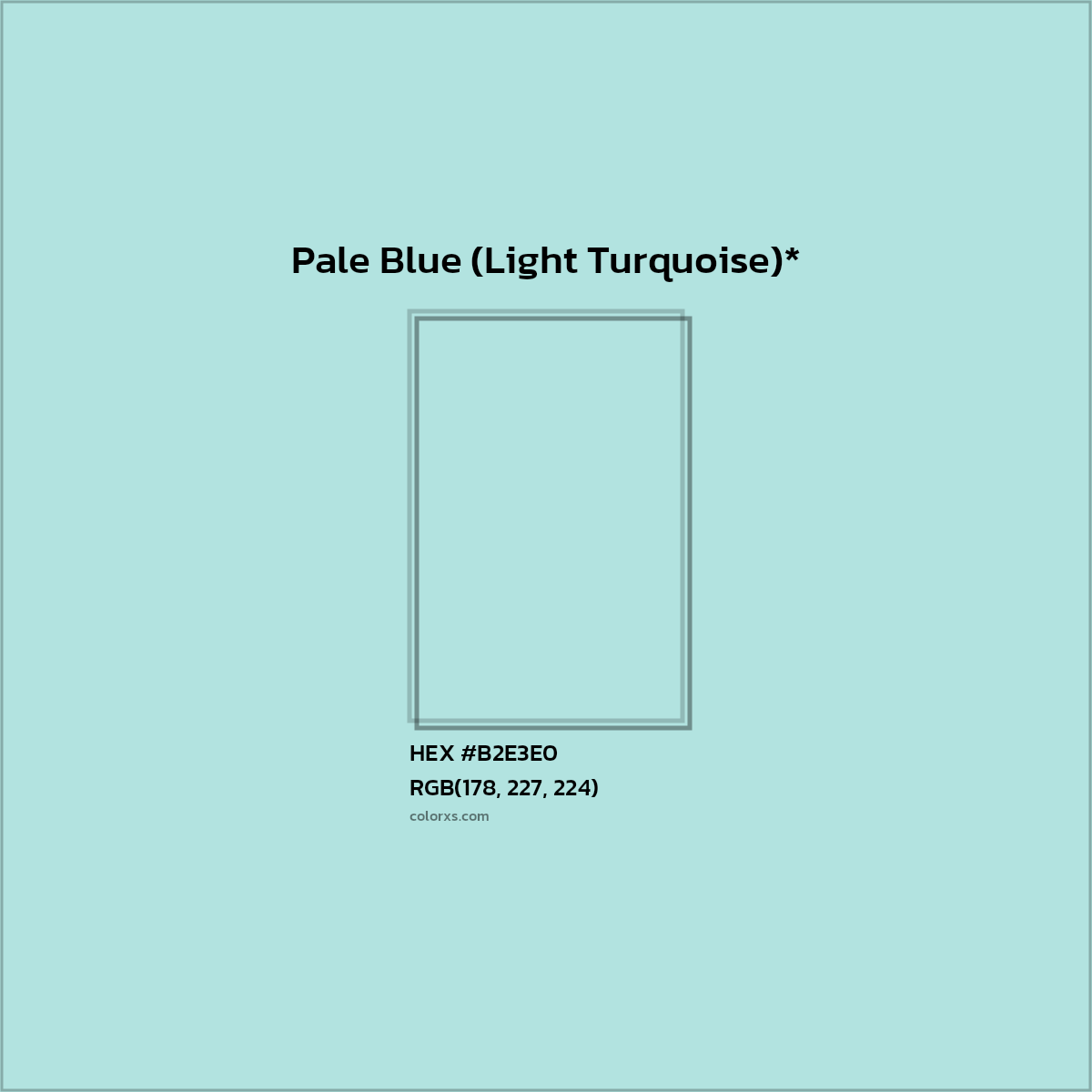 #B2E3E0 hex color. RGB, RYB, CMYK, HSL, HSV codes and color conversions. Matching color names, palettes, paints.