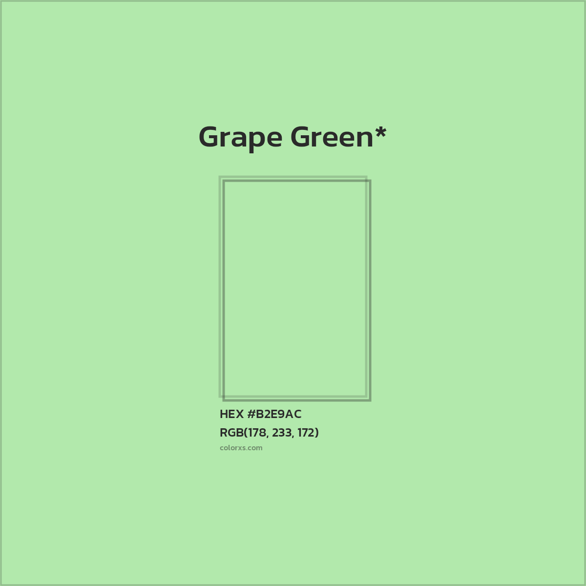 #B2E9AC hex color. RGB, RYB, CMYK, HSL, HSV codes and color conversions. Matching color names, palettes, paints.