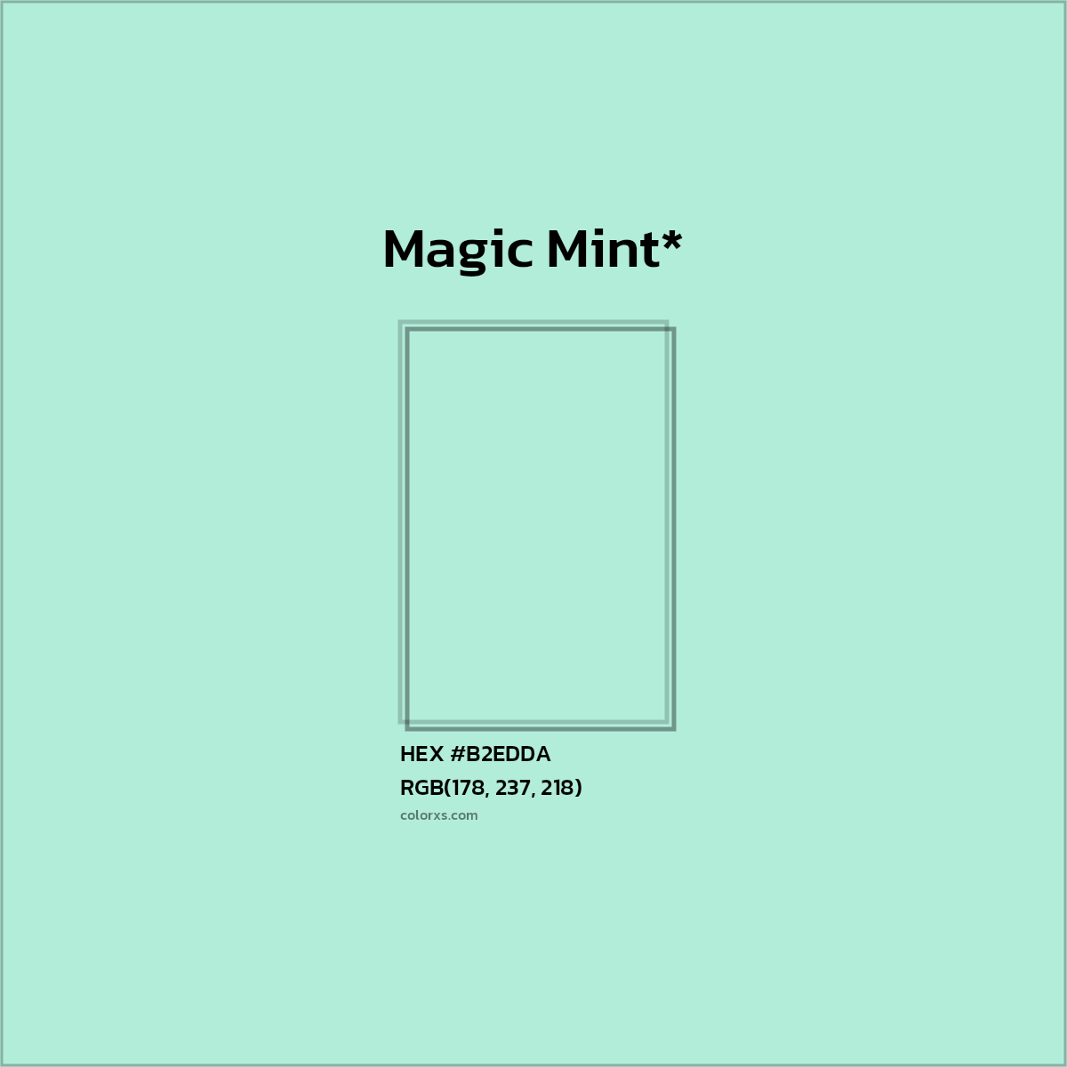 #B2EDDA hex color. RGB, RYB, CMYK, HSL, HSV codes and color conversions. Matching color names, palettes, paints.