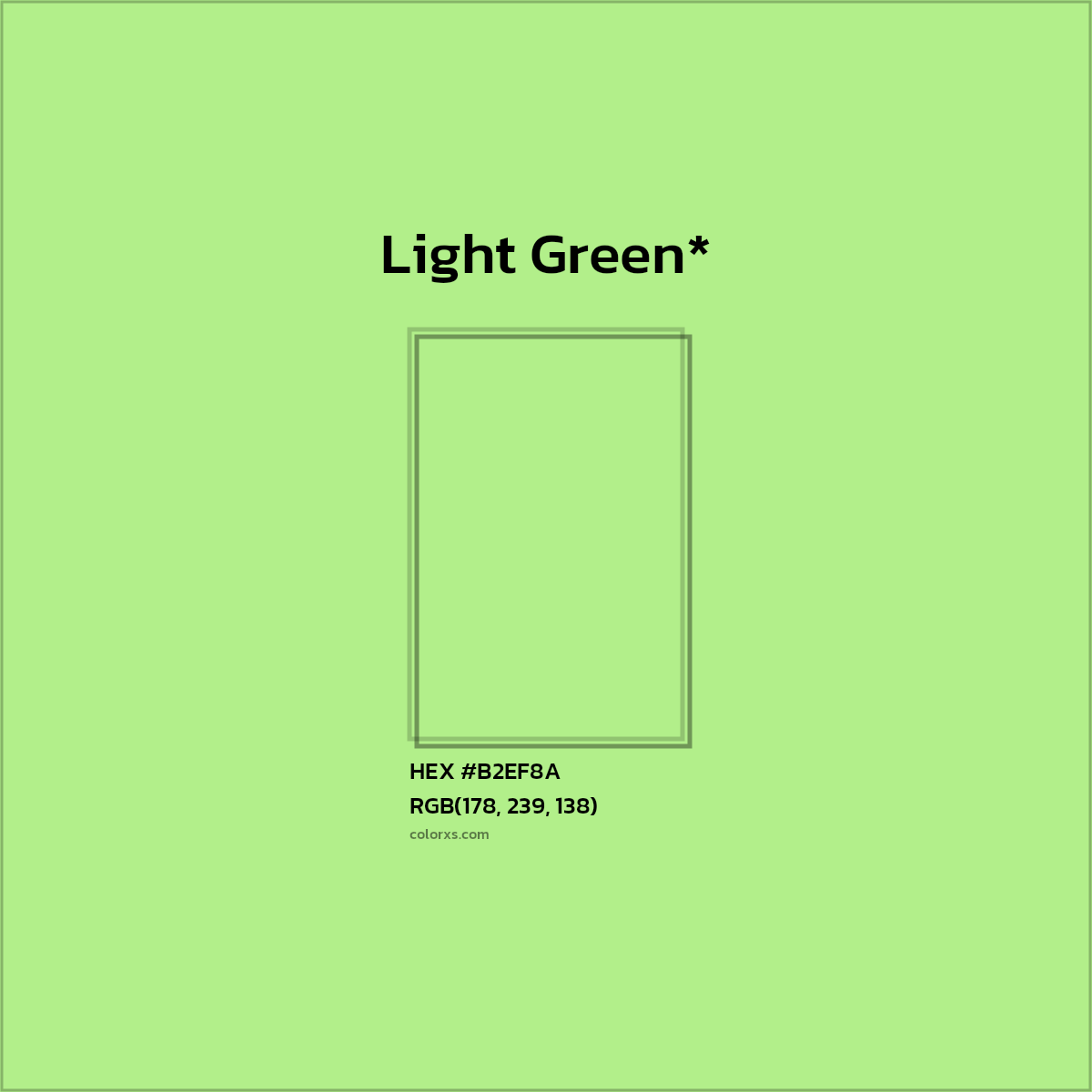 #B2EF8A hex color. RGB, RYB, CMYK, HSL, HSV codes and color conversions. Matching color names, palettes, paints.