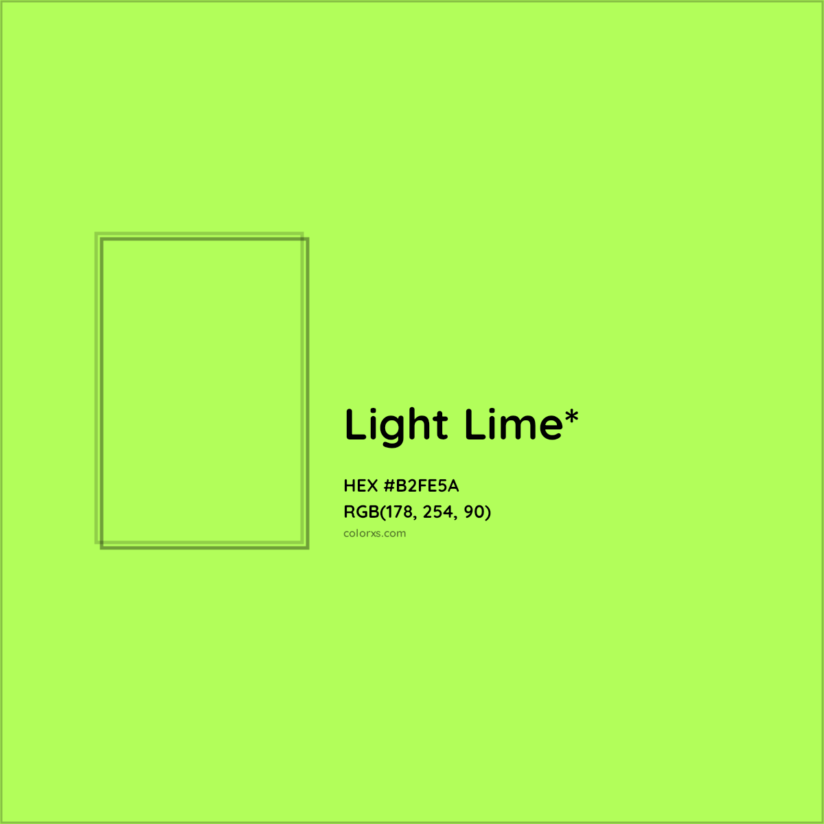 #B2FE5A hex color. RGB, RYB, CMYK, HSL, HSV codes and color conversions. Matching color names, palettes, paints.