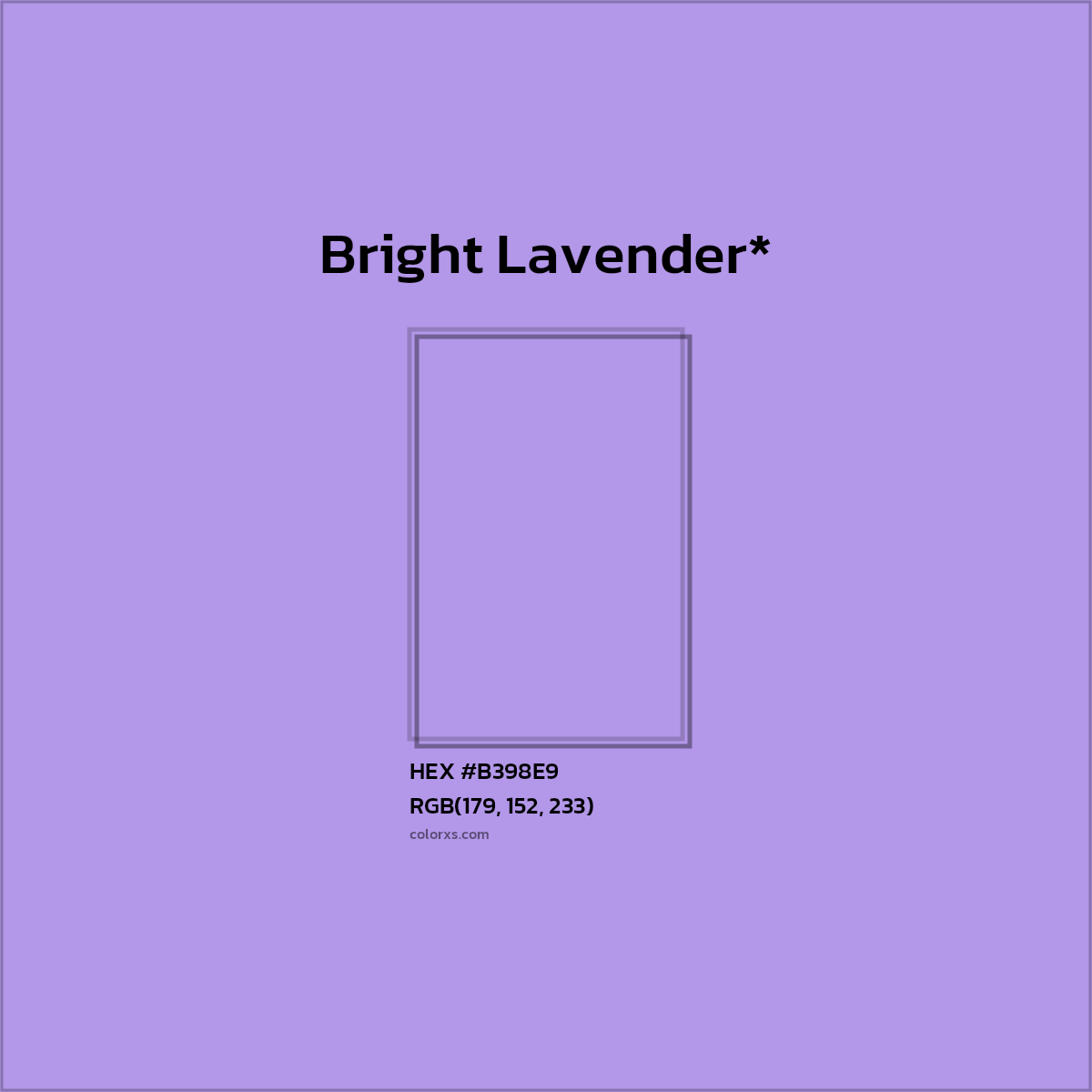 #B398E9 hex color. RGB, RYB, CMYK, HSL, HSV codes and color conversions. Matching color names, palettes, paints.