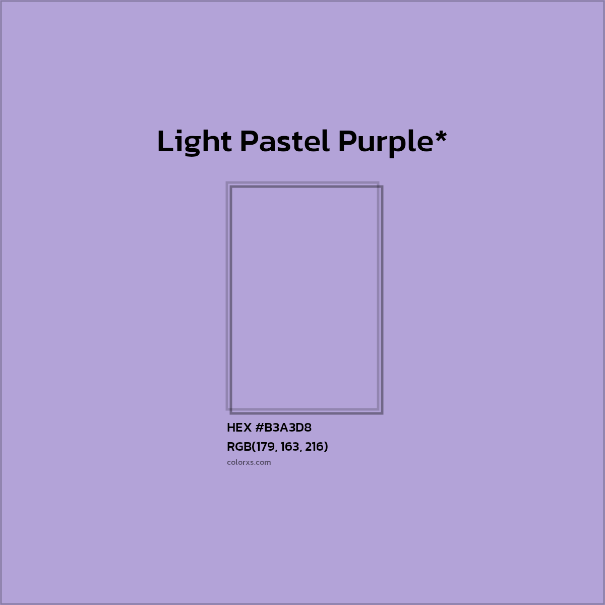 #B3A3D8 hex color. RGB, RYB, CMYK, HSL, HSV codes and color conversions. Matching color names, palettes, paints.