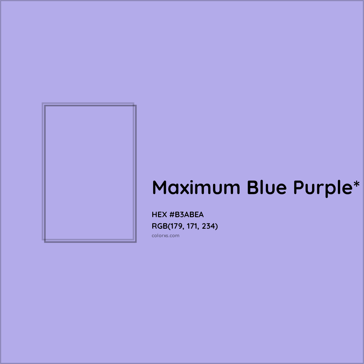 #B3ABEA hex color. RGB, RYB, CMYK, HSL, HSV codes and color conversions. Matching color names, palettes, paints.