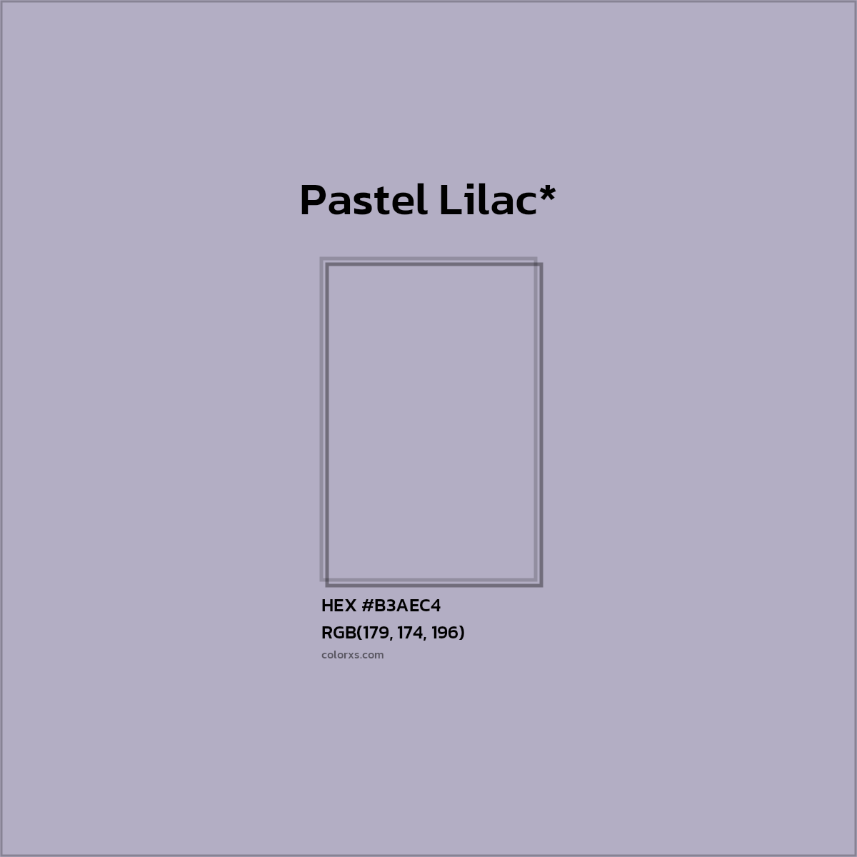 #B3AEC4 hex color. RGB, RYB, CMYK, HSL, HSV codes and color conversions. Matching color names, palettes, paints.