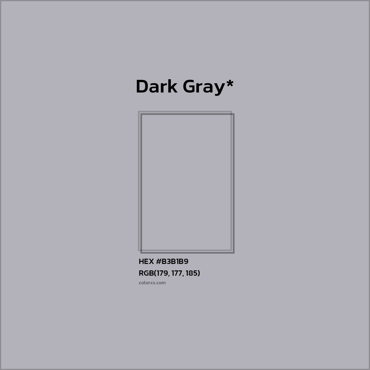 #B3B1B9 hex color. RGB, RYB, CMYK, HSL, HSV codes and color conversions. Matching color names, palettes, paints.