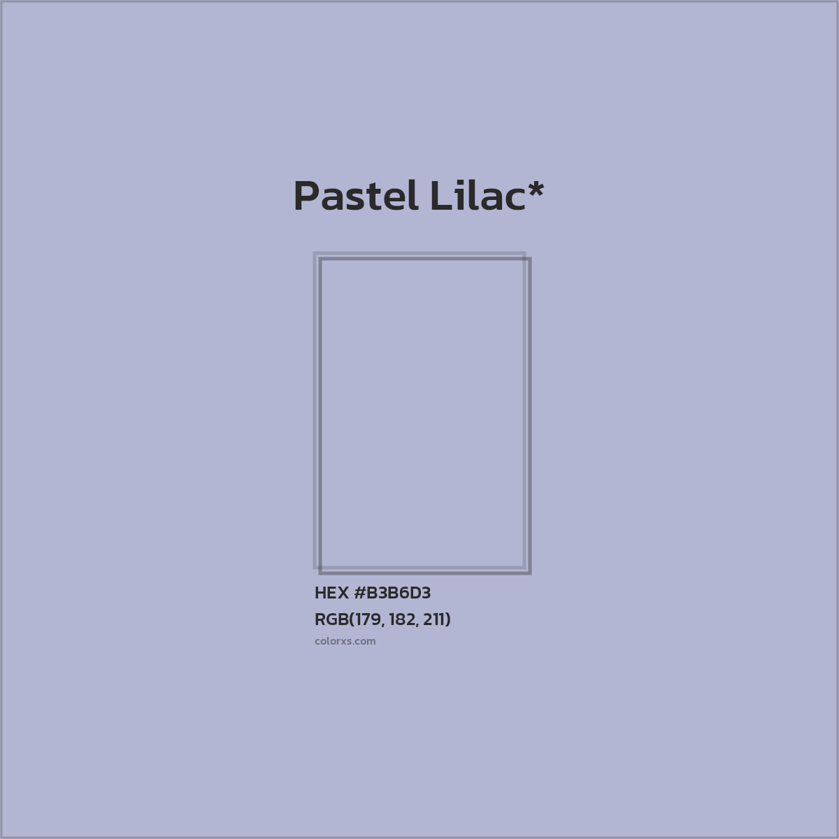 #B3B6D3 hex color. RGB, RYB, CMYK, HSL, HSV codes and color conversions. Matching color names, palettes, paints.