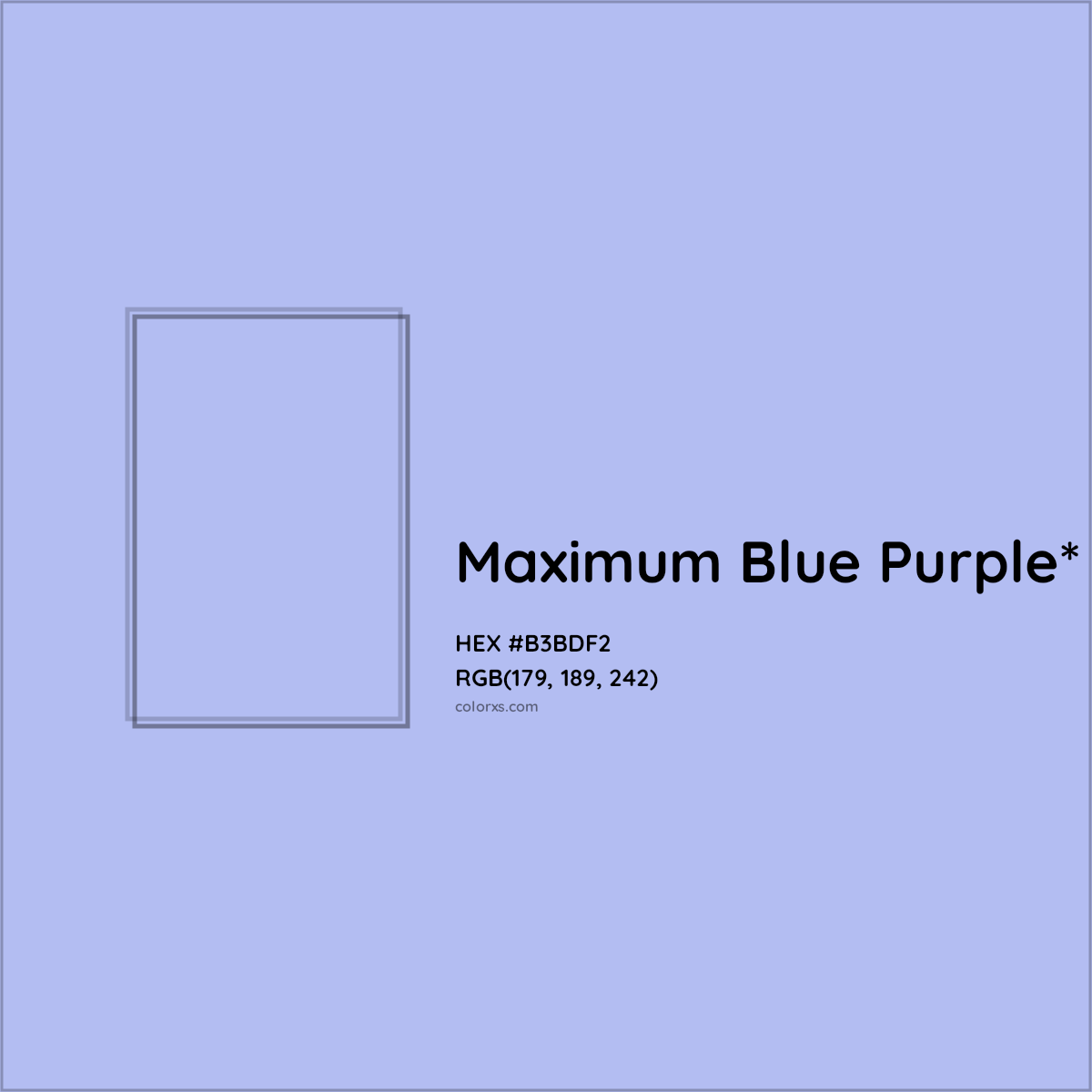 #B3BDF2 hex color. RGB, RYB, CMYK, HSL, HSV codes and color conversions. Matching color names, palettes, paints.