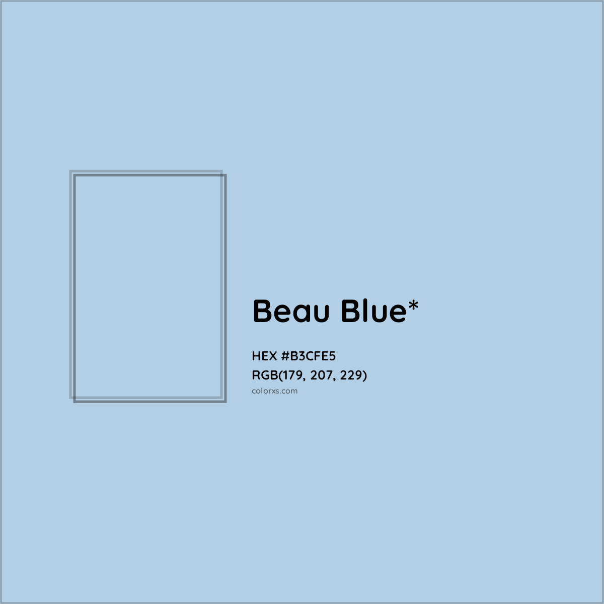 #B3CFE5 hex color. RGB, RYB, CMYK, HSL, HSV codes and color conversions. Matching color names, palettes, paints.