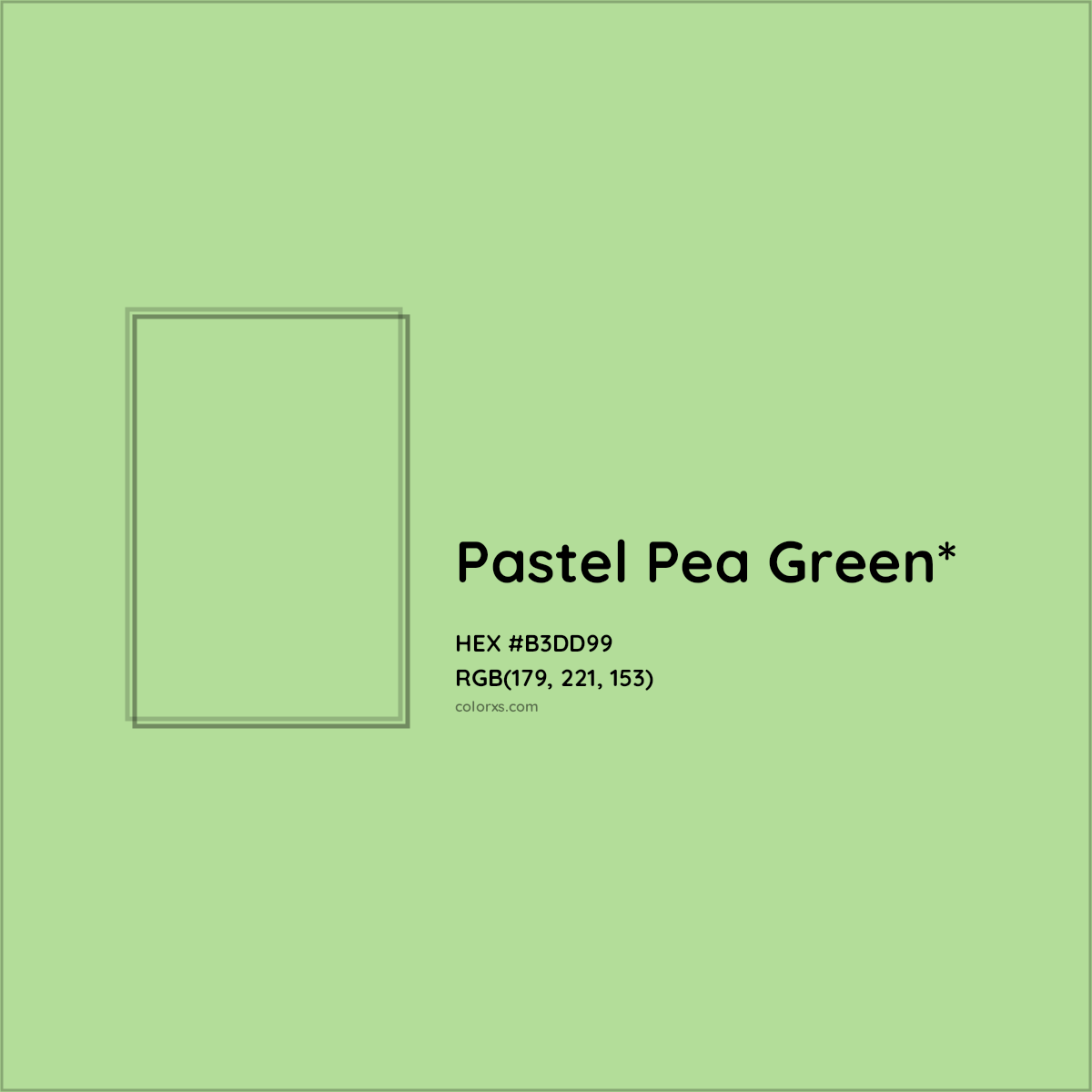 #B3DD99 hex color. RGB, RYB, CMYK, HSL, HSV codes and color conversions. Matching color names, palettes, paints.