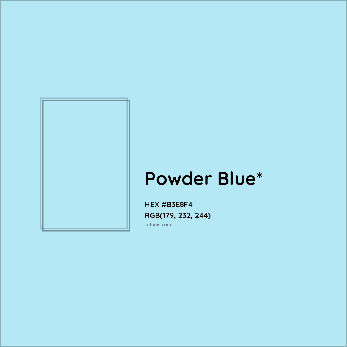#B3E8F4 hex color. RGB, RYB, CMYK, HSL, HSV codes and color conversions. Matching color names, palettes, paints.
