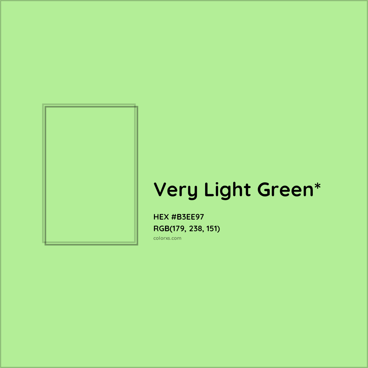 #B3EE97 hex color. RGB, RYB, CMYK, HSL, HSV codes and color conversions. Matching color names, palettes, paints.