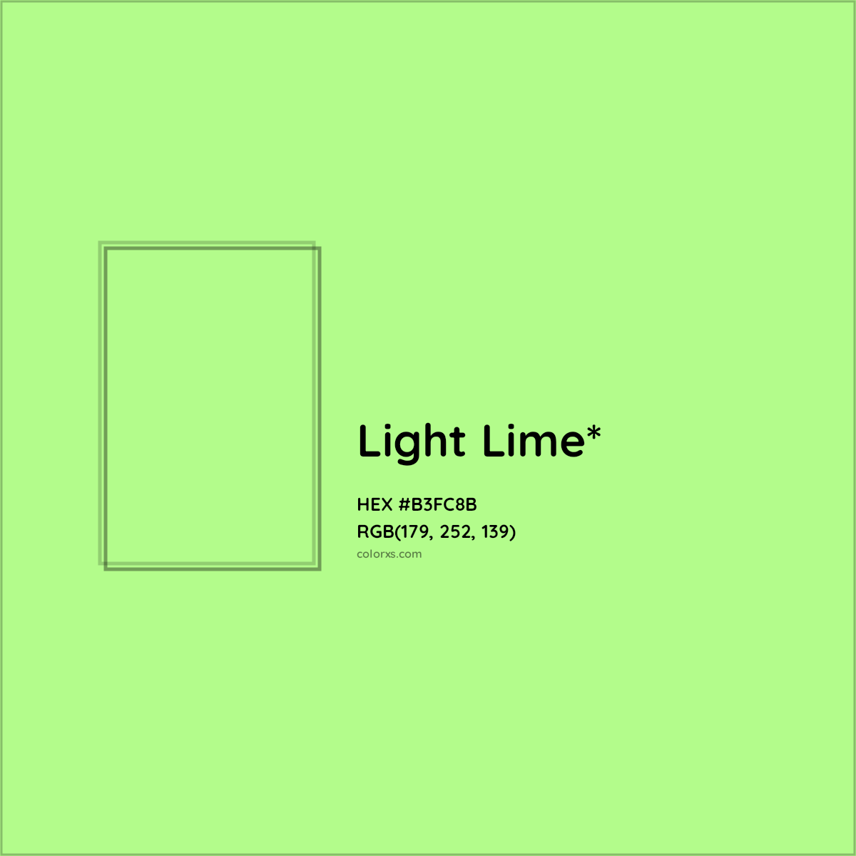 #B3FC8B hex color. RGB, RYB, CMYK, HSL, HSV codes and color conversions. Matching color names, palettes, paints.