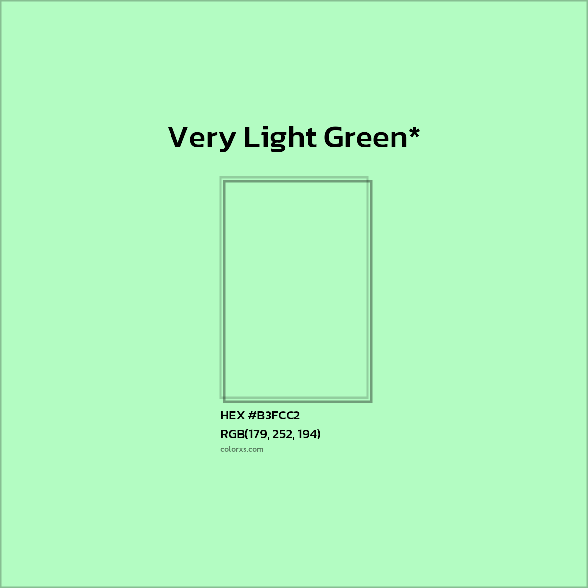 #B3FCC2 hex color. RGB, RYB, CMYK, HSL, HSV codes and color conversions. Matching color names, palettes, paints.
