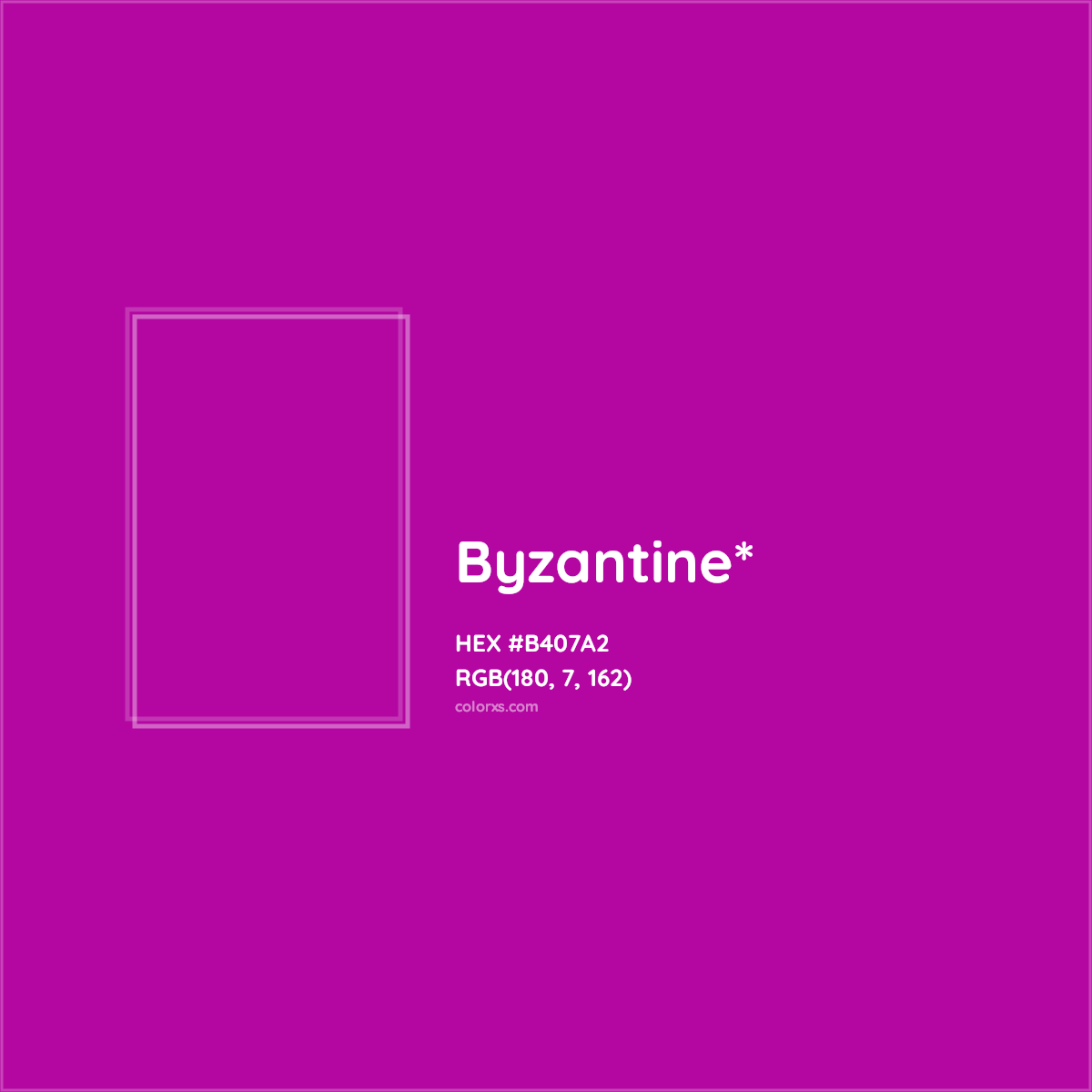 #B407A2 hex color. RGB, RYB, CMYK, HSL, HSV codes and color conversions. Matching color names, palettes, paints.