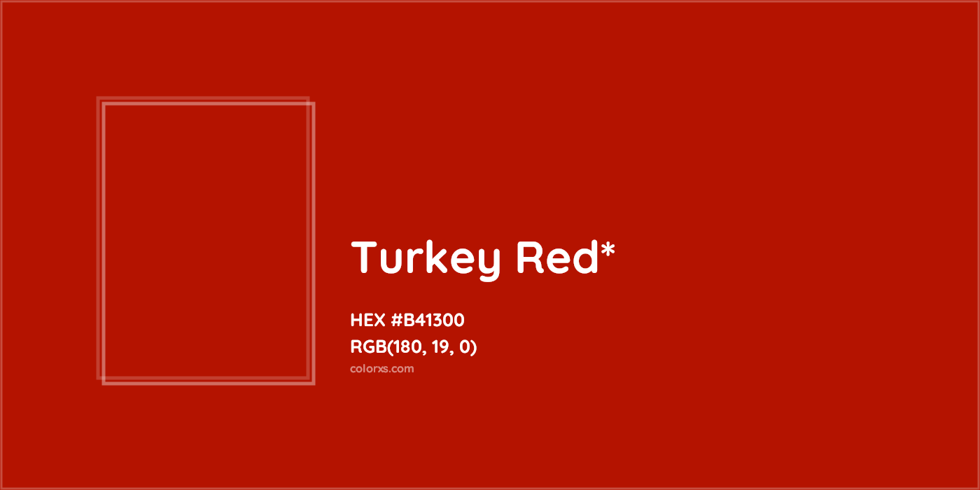 #B41300 hex color. RGB, RYB, CMYK, HSL, HSV codes and color conversions. Matching color names, palettes, paints.