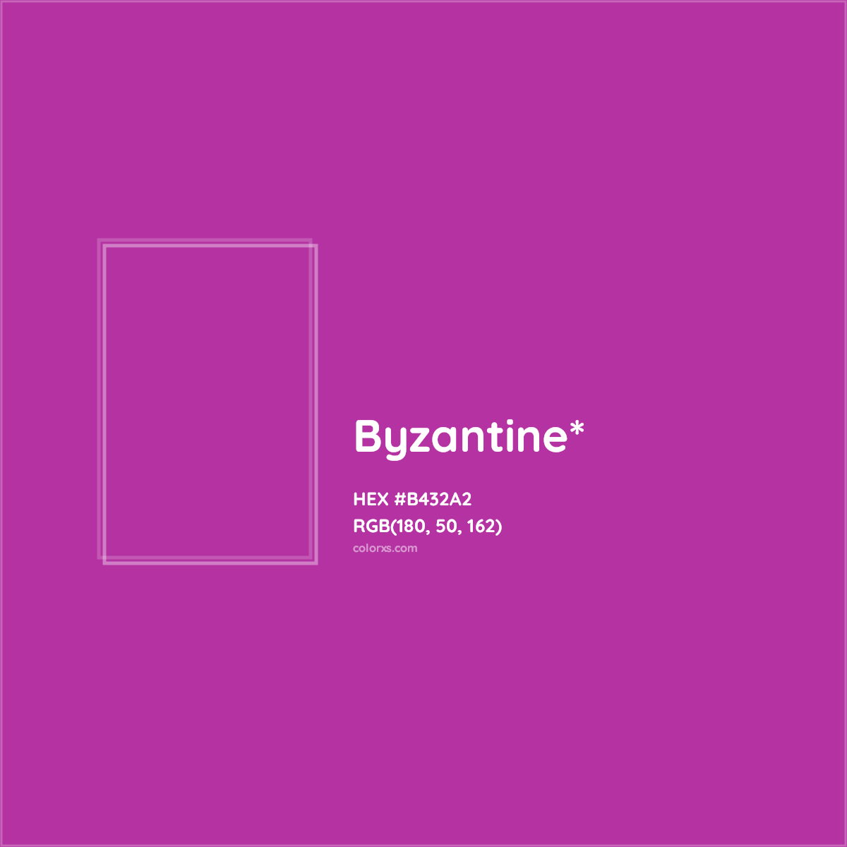 #B432A2 hex color. RGB, RYB, CMYK, HSL, HSV codes and color conversions. Matching color names, palettes, paints.