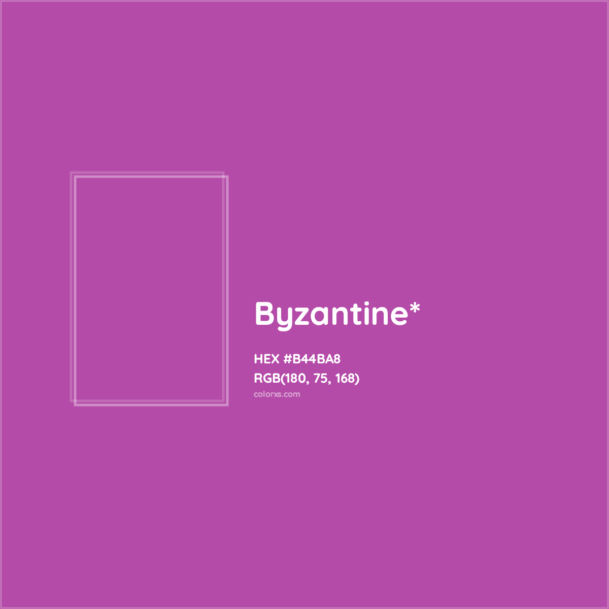 #B44BA8 hex color. RGB, RYB, CMYK, HSL, HSV codes and color conversions. Matching color names, palettes, paints.