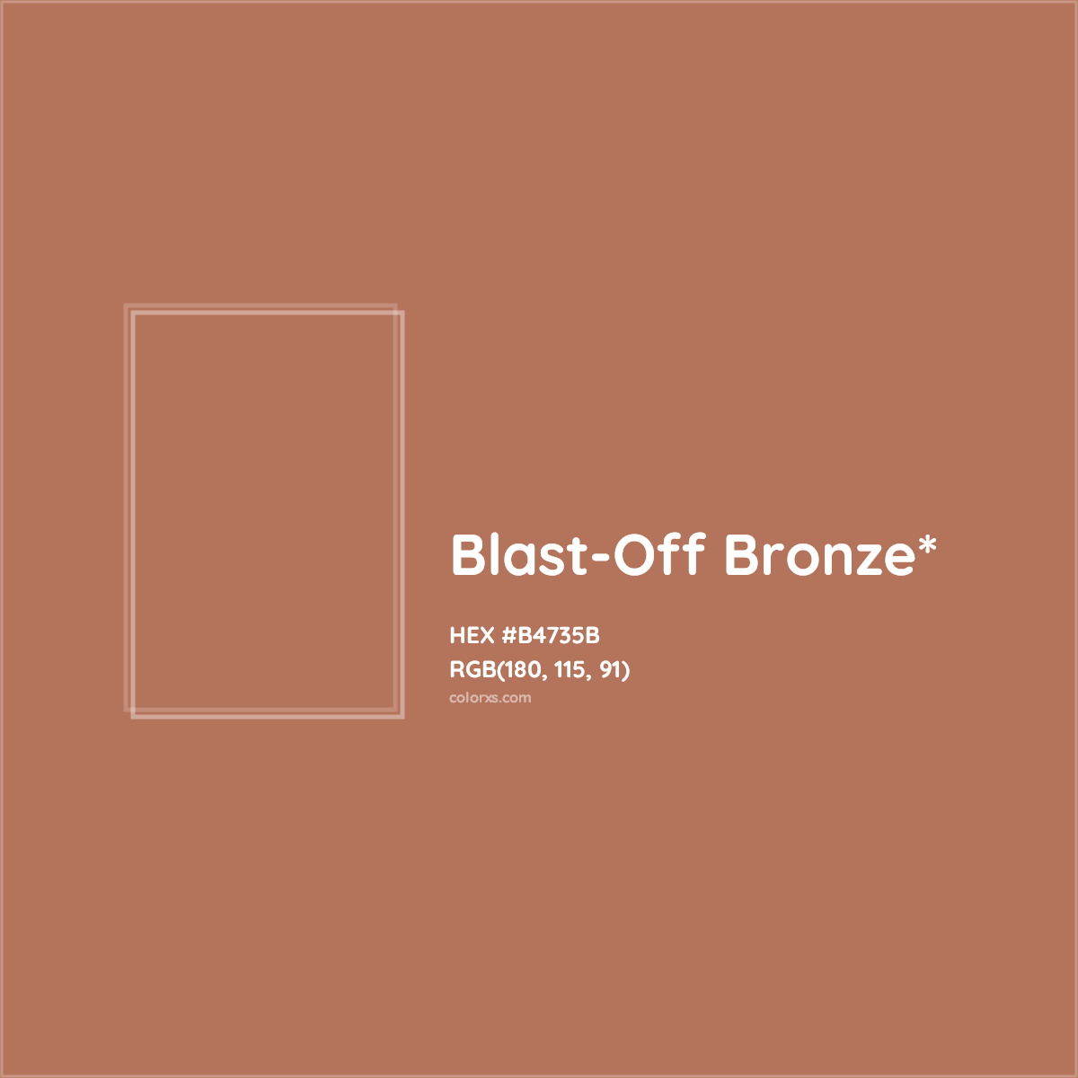 #B4735B hex color. RGB, RYB, CMYK, HSL, HSV codes and color conversions. Matching color names, palettes, paints.