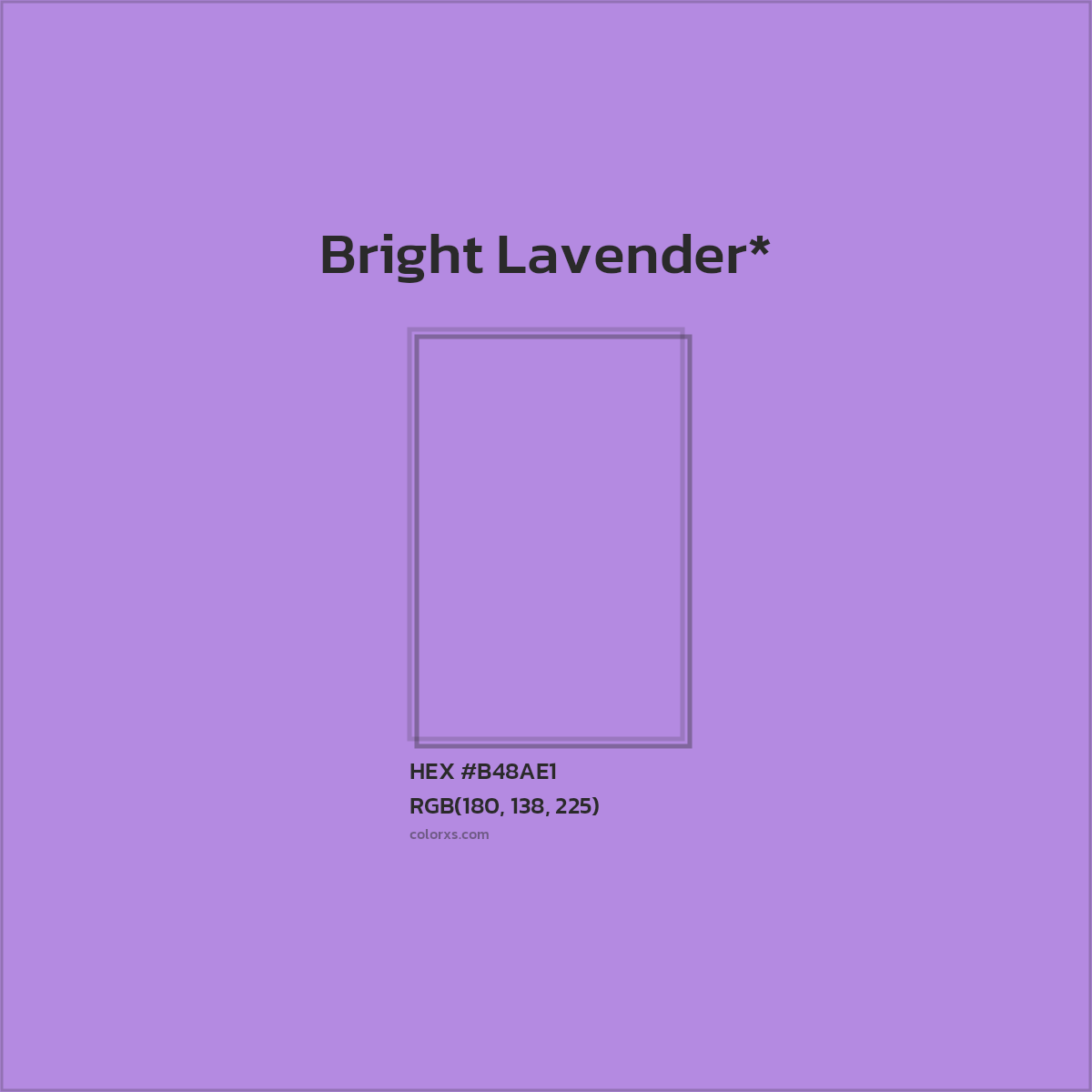 #B48AE1 hex color. RGB, RYB, CMYK, HSL, HSV codes and color conversions. Matching color names, palettes, paints.