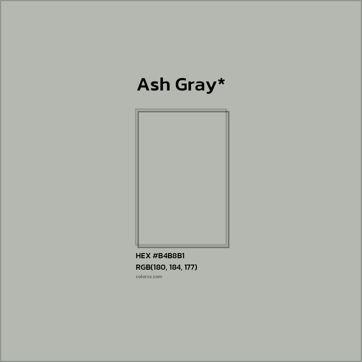 #B4B8B1 hex color. RGB, RYB, CMYK, HSL, HSV codes and color conversions. Matching color names, palettes, paints.
