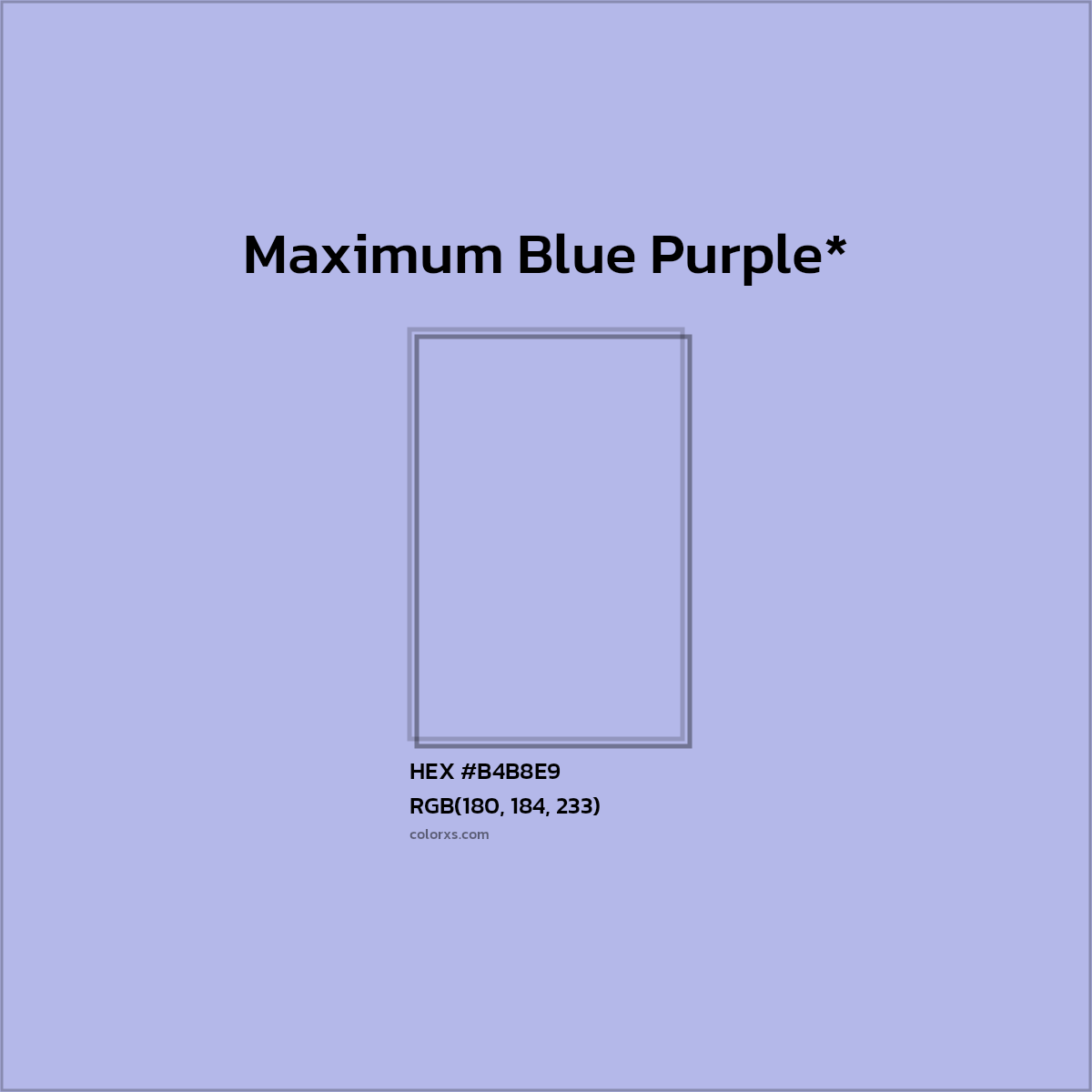 #B4B8E9 hex color. RGB, RYB, CMYK, HSL, HSV codes and color conversions. Matching color names, palettes, paints.