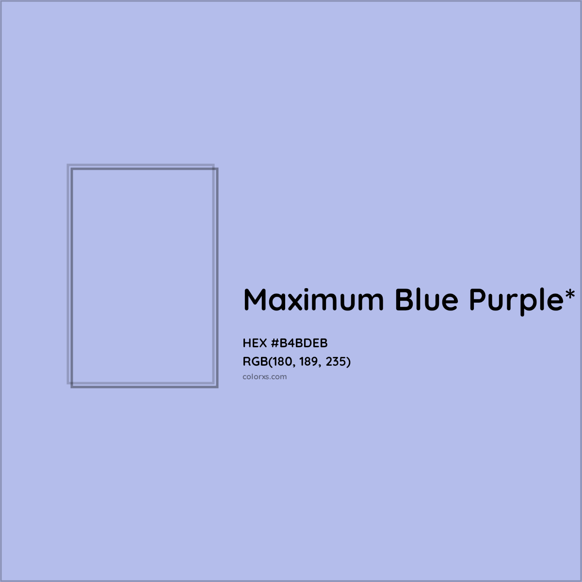 #B4BDEB hex color. RGB, RYB, CMYK, HSL, HSV codes and color conversions. Matching color names, palettes, paints.