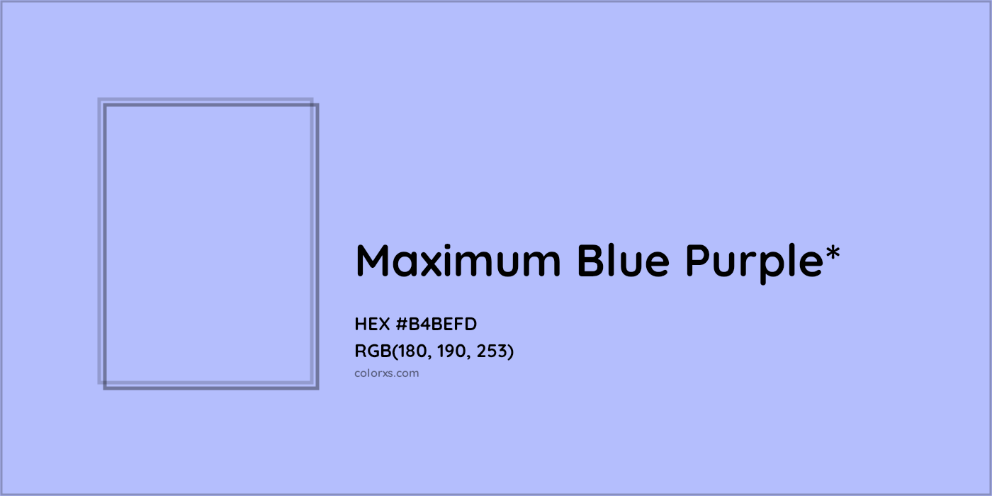 #B4BEFD hex color. RGB, RYB, CMYK, HSL, HSV codes and color conversions. Matching color names, palettes, paints.
